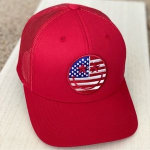 America Trucker Hat Custom patch American Flag Happy Face Red